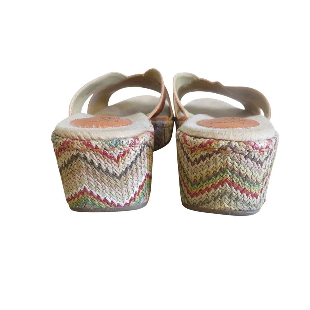 b.o.c. Born‎ Concept Orange Leather Chevron Woven Raffia Wedge Sandals 9 C24508